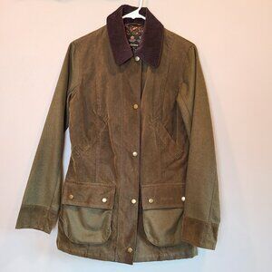 Barbour Heritage Wax Jacket Womens 6 Olive Green Corduroy Collar